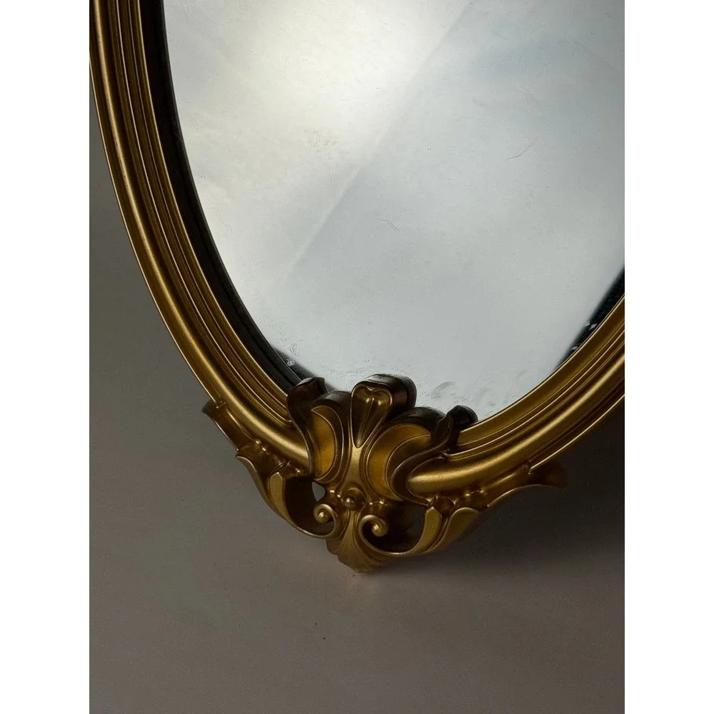Vintage Style Ornate Gold Baroque Wall Mirror Scrollwork Shield Frame